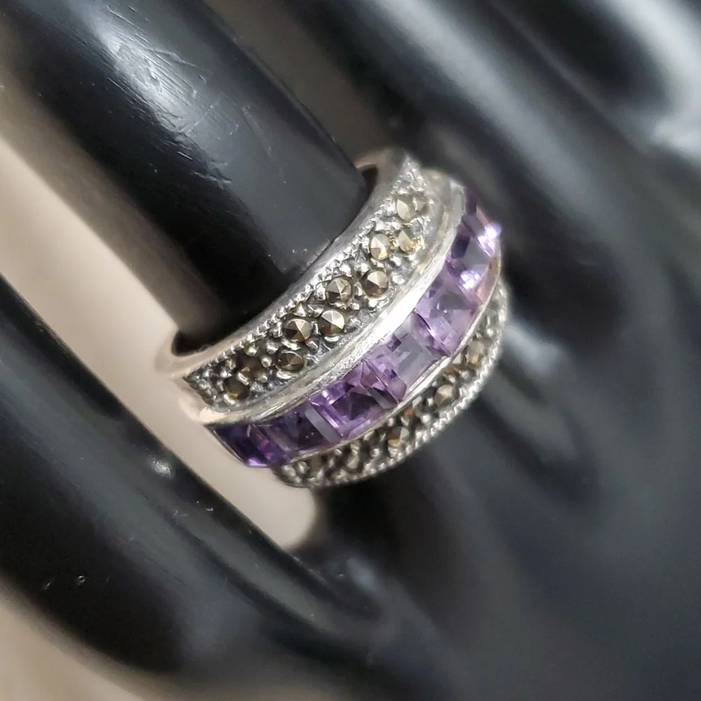 Sterling Silver 925 Twilight Majesty Amethyst and Marcasite Ring